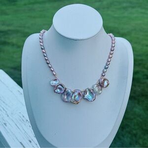 X606 Handmade Flower Petal Baroque Pearl 🌸  Necklace | Unique Design